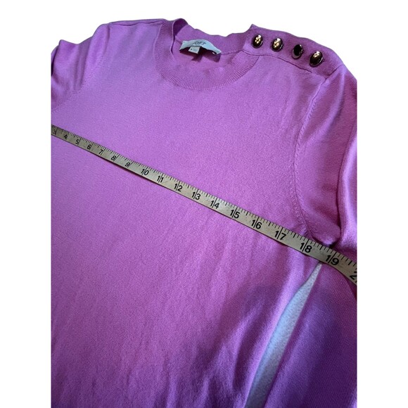 Loft Pink Knit Crew Neck Sweater Gold Buttons Long Sleeve Lightweight Soft‎ M - Picture 6 of 16